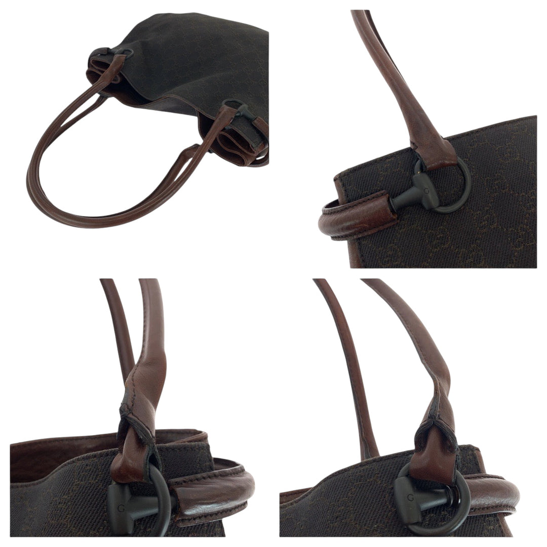 GUCCI Tote Bag 101346 GG canvas Brown Black Metal Tote Bag Shoulder Bag Women Used Authentic