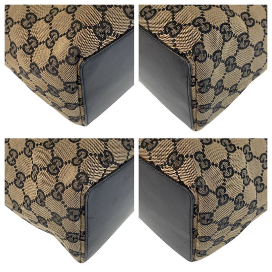 GUCCI Tote Bag 002 1098 GG canvas, leather Beige Black Gold Metal Tote Bag Shoulder Bag Women Used Authentic