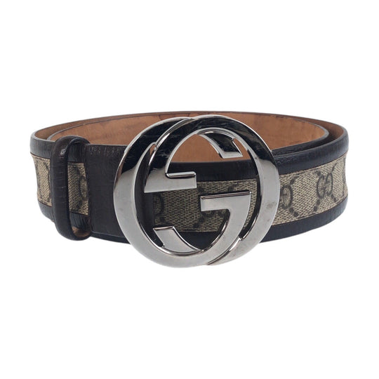 GUCCI belt 142930 GG Supreme canvas, leather Brown Silver Metal Belts Unisex Interlocking mens(Unisex) 32 Used Authentic