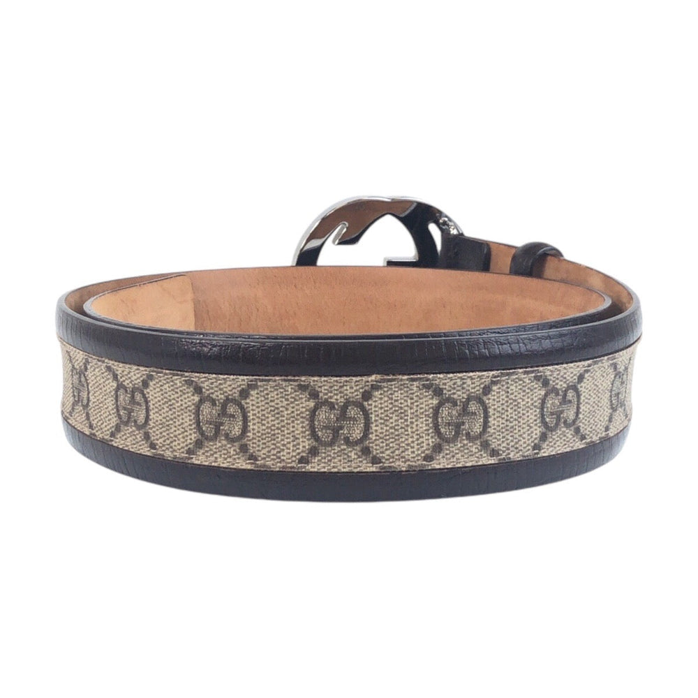 GUCCI belt 142930 GG Supreme canvas, leather Brown Silver Metal Belts Unisex Interlocking mens(Unisex) 32 Used Authentic