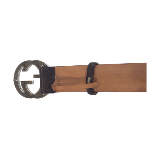 GUCCI belt 142930 GG Supreme canvas, leather Brown Silver Metal Belts Unisex Interlocking mens(Unisex) 32 Used Authentic