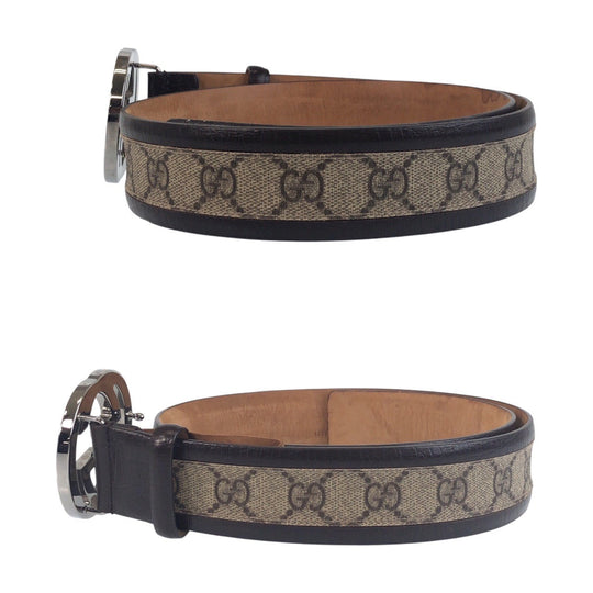 GUCCI belt 142930 GG Supreme canvas, leather Brown Silver Metal Belts Unisex Interlocking mens(Unisex) 32 Used Authentic