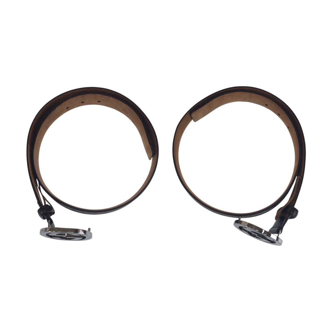 GUCCI belt 142930 GG Supreme canvas, leather Brown Silver Metal Belts Unisex Interlocking mens(Unisex) 32 Used Authentic