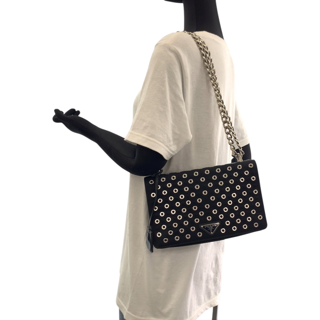 PRADA Shoulder Bag 1BD010 Nylon black Test Triangle With logo grommet