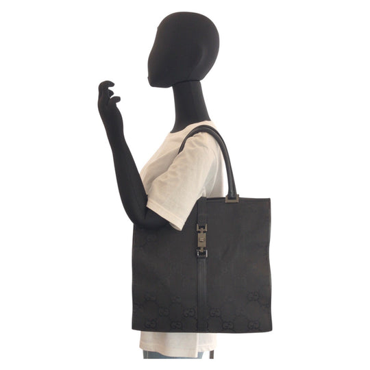 GUCCI Tote Bag 002 1064 GG canvas, leather Black black Tote Bag Shoulder Bag Jackie GG Jumbo Women Used Authentic
