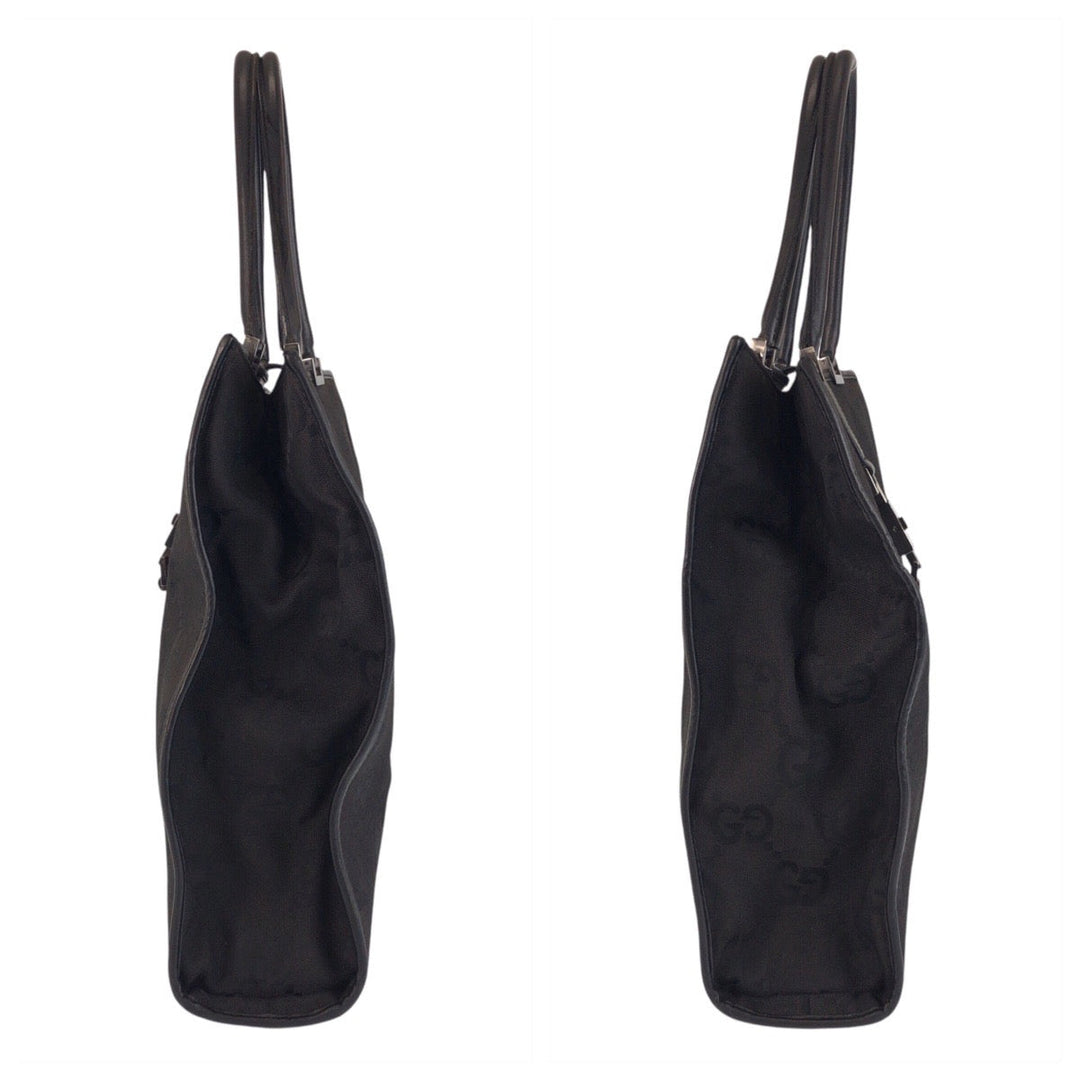 GUCCI Tote Bag 002 1064 GG canvas, leather Black black Tote Bag Shoulder Bag Jackie GG Jumbo Women Used Authentic