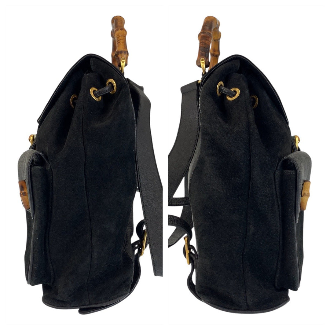 GUCCI Backpack 003 2058 0016 Suede, Leather Black GoldMetal Backpack Backpack Bamboo Women Used Authentic