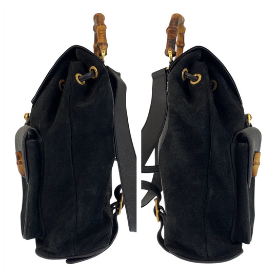 GUCCI Backpack 003 2058 0016 Suede, Leather Black GoldMetal Backpack Backpack Bamboo Women Used Authentic