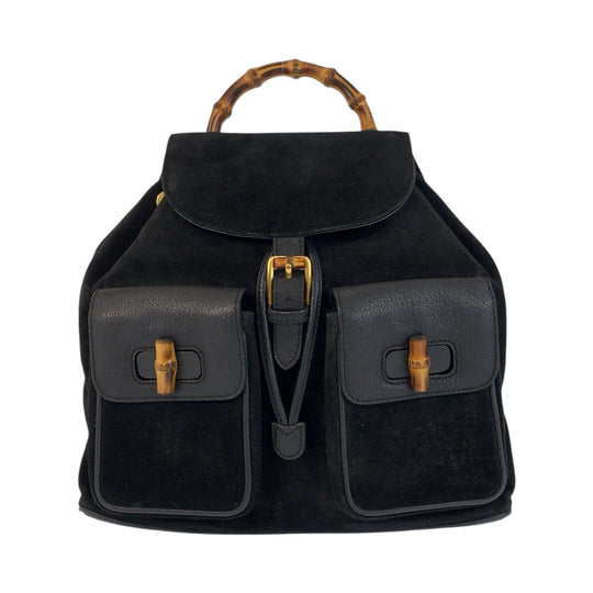 GUCCI Backpack 003 2058 0016 Suede, Leather Black GoldMetal Backpack Backpack Bamboo Women Used Authentic