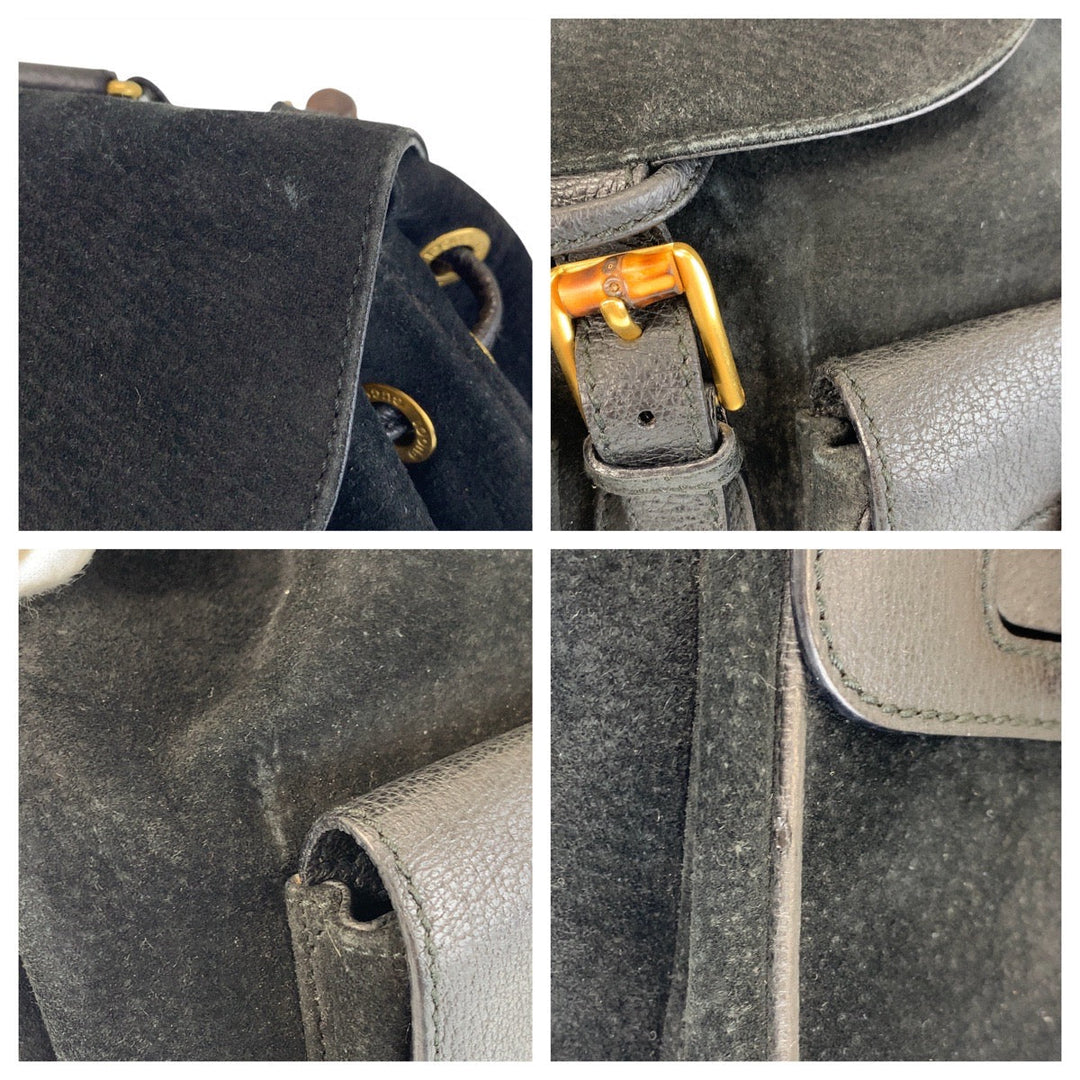 GUCCI Backpack 003 2058 0016 Suede, Leather Black GoldMetal Backpack Backpack Bamboo Women Used Authentic