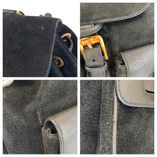 GUCCI Backpack 003 2058 0016 Suede, Leather Black GoldMetal Backpack Backpack Bamboo Women Used Authentic