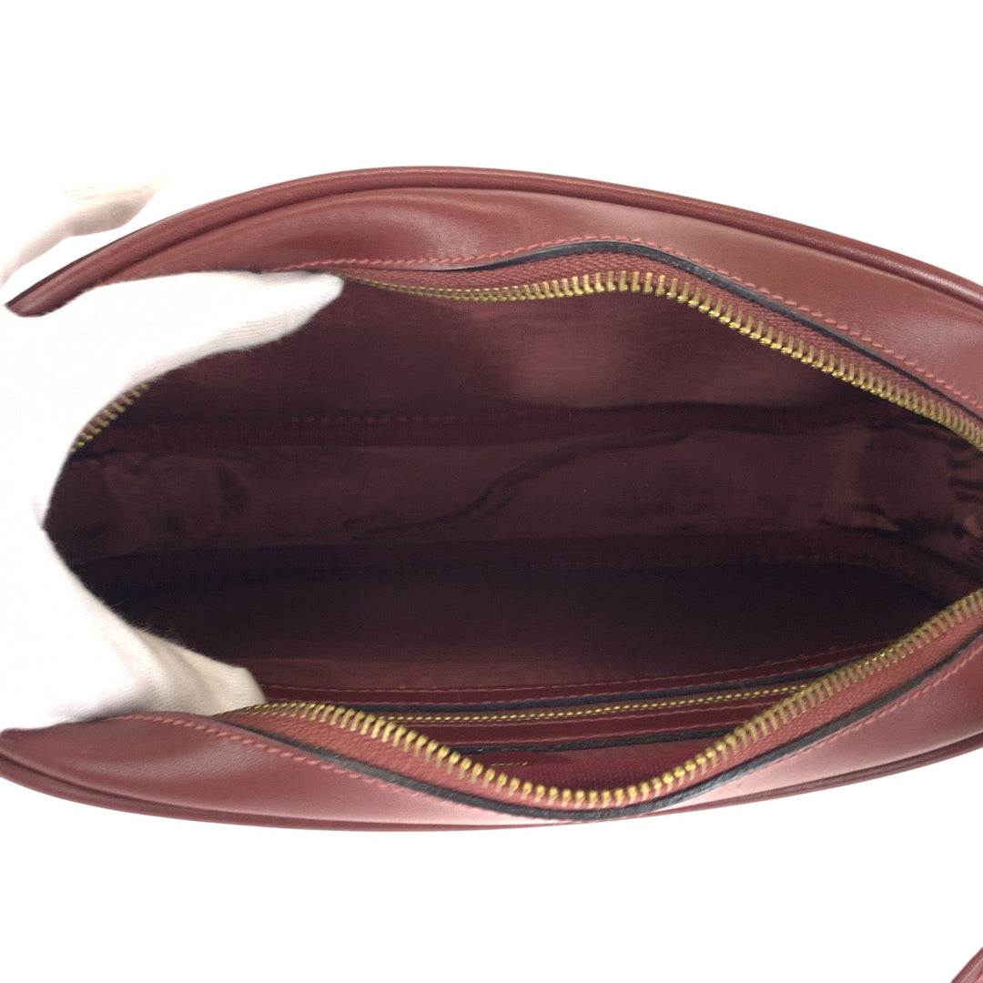 CARTIER Shoulder Bag Suede Bordeaux Gold Metal Shoulder Bag pochette Must Line Women Used Authentic