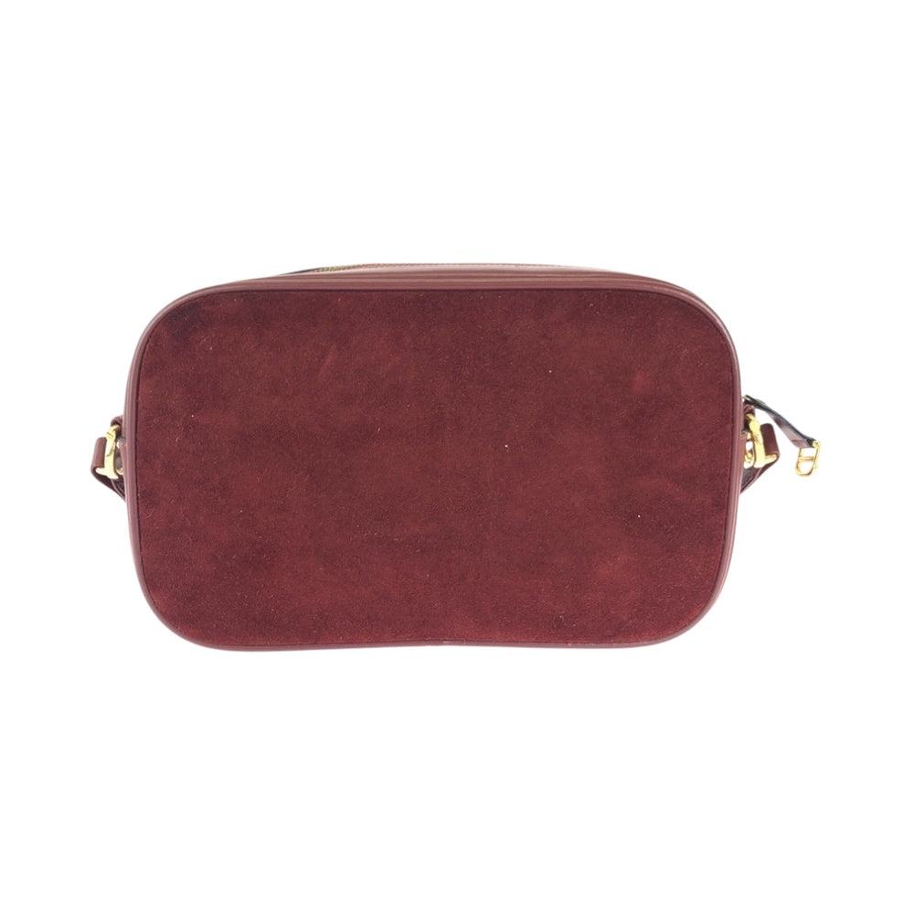CARTIER Shoulder Bag Suede Bordeaux Gold Metal Shoulder Bag pochette Must Line Women Used Authentic
