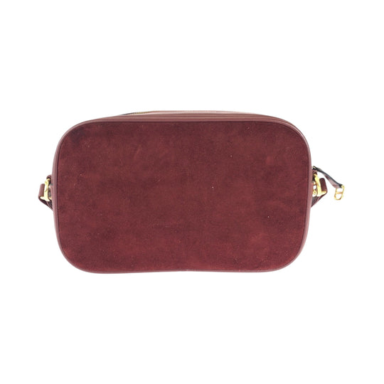 CARTIER Shoulder Bag Suede Bordeaux Gold Metal Shoulder Bag pochette Must Line Women Used Authentic