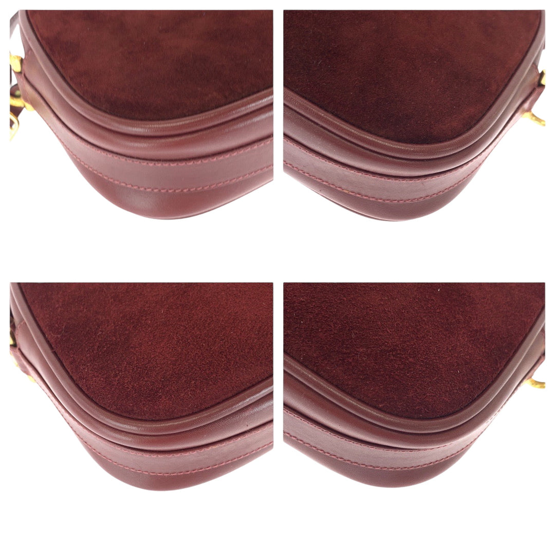 CARTIER Shoulder Bag Suede Bordeaux Gold Metal Shoulder Bag pochette Must Line Women Used Authentic