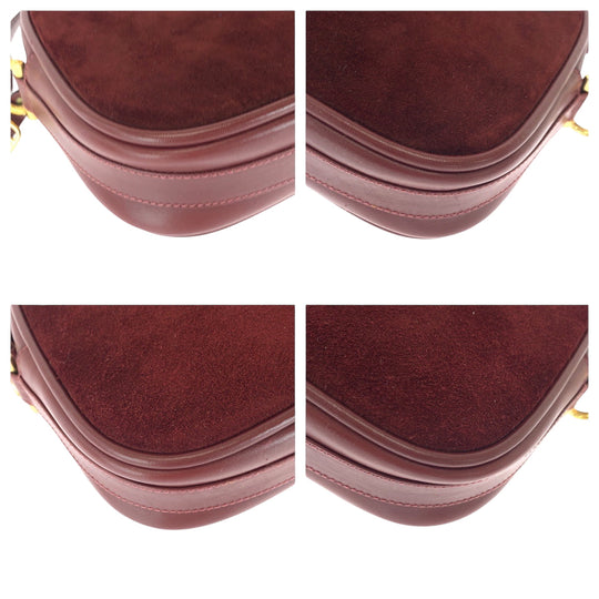 CARTIER Shoulder Bag Suede Bordeaux Gold Metal Shoulder Bag pochette Must Line Women Used Authentic