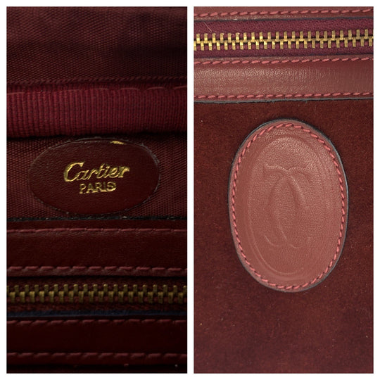 CARTIER Shoulder Bag Suede Bordeaux Gold Metal Shoulder Bag pochette Must Line Women Used Authentic