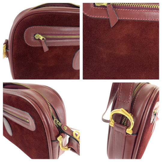 CARTIER Shoulder Bag Suede Bordeaux Gold Metal Shoulder Bag pochette Must Line Women Used Authentic