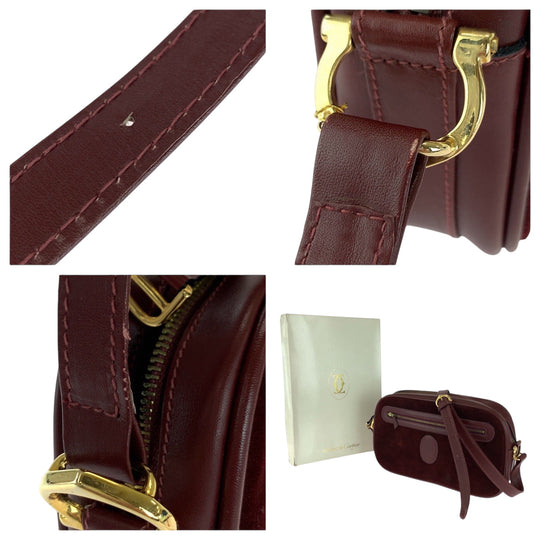 CARTIER Shoulder Bag Suede Bordeaux Gold Metal Shoulder Bag pochette Must Line Women Used Authentic