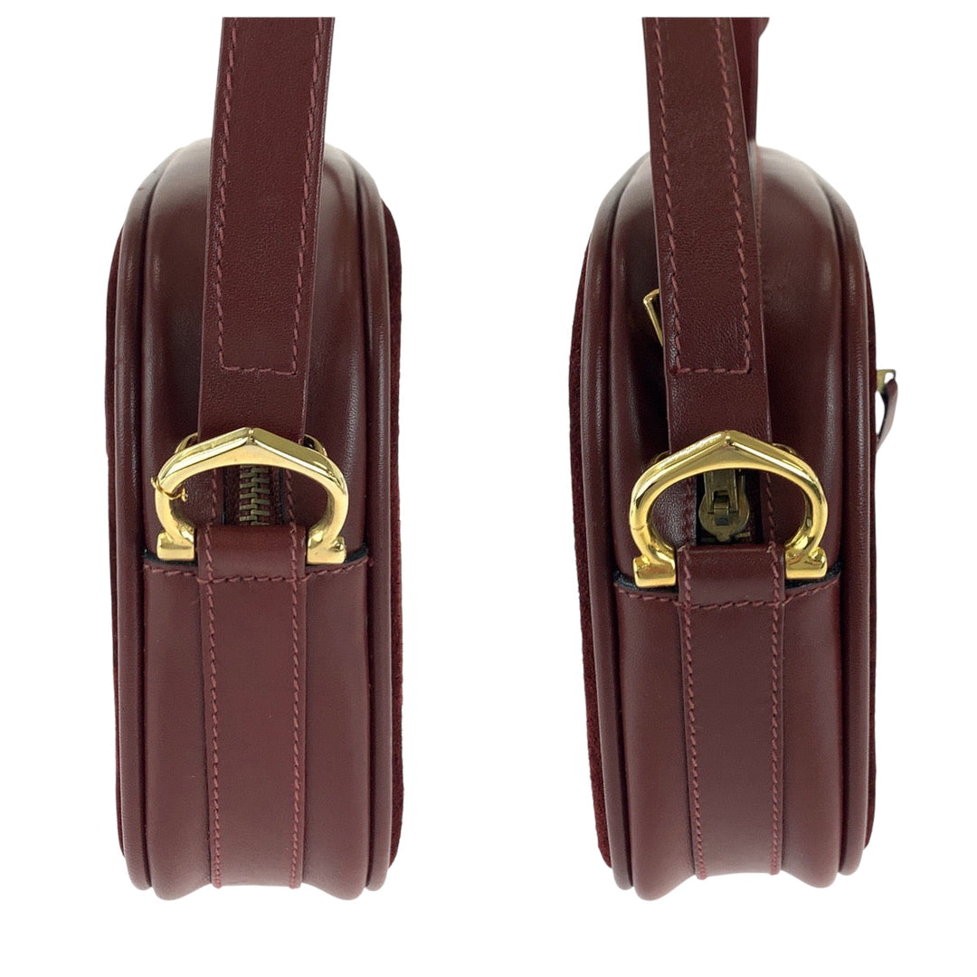 CARTIER Shoulder Bag Suede Bordeaux Gold Metal Shoulder Bag pochette Must Line Women Used Authentic
