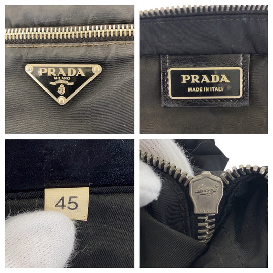 PRADA Shoulder Bag 45 Nylon Black SilverMetal Crossbody Shoulder Bag Unisex Test Triangle With logo Women Used Authentic