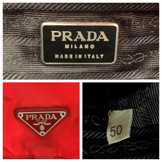 PRADA Backpack Nylon Red Silver Metal Backpack Backpack Test Triangle With logo Women Used Authentic