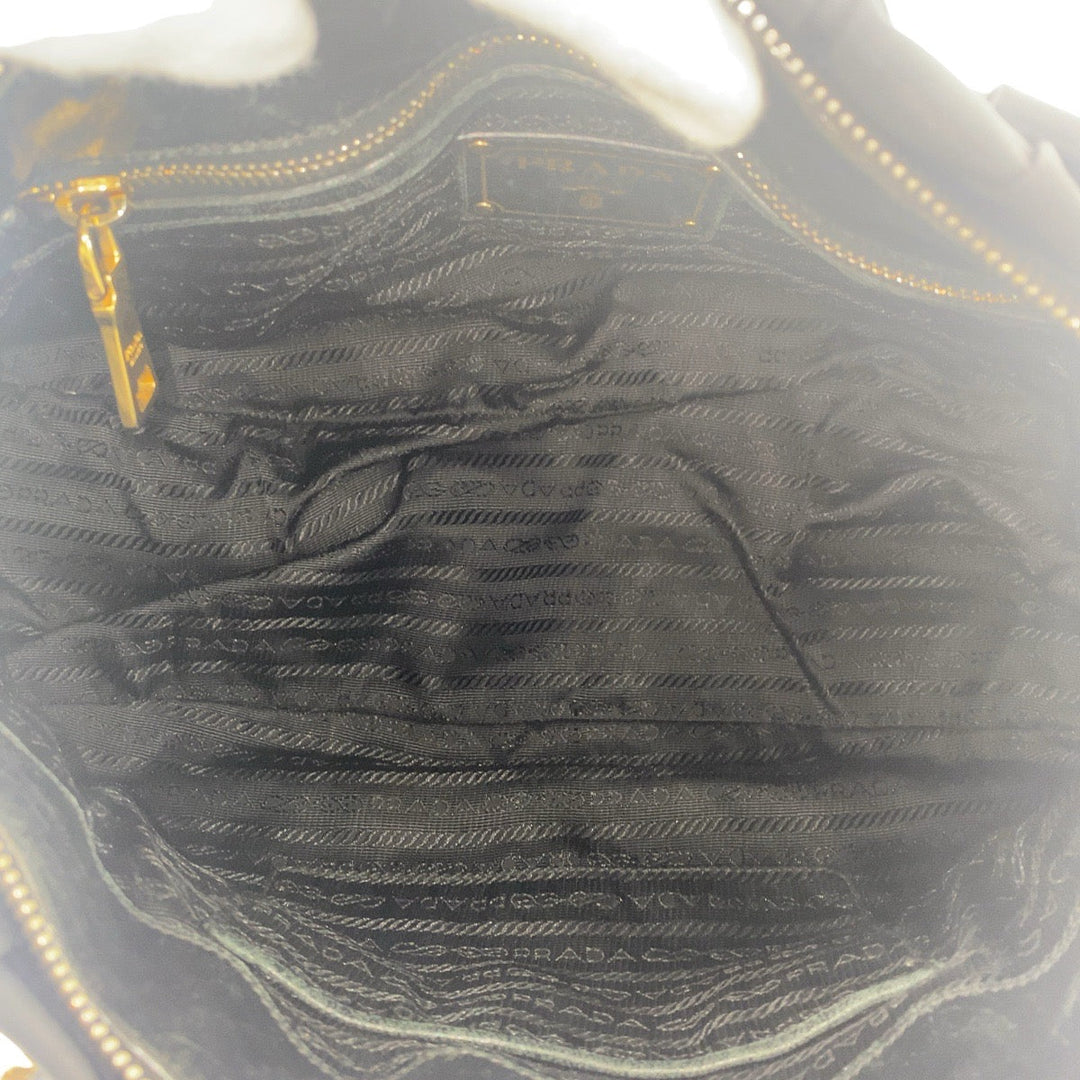 PRADA Shoulder Bag Nylon, Leather Black GoldMetal Shoulder Bag handbag Test Ruched Women Used Authentic