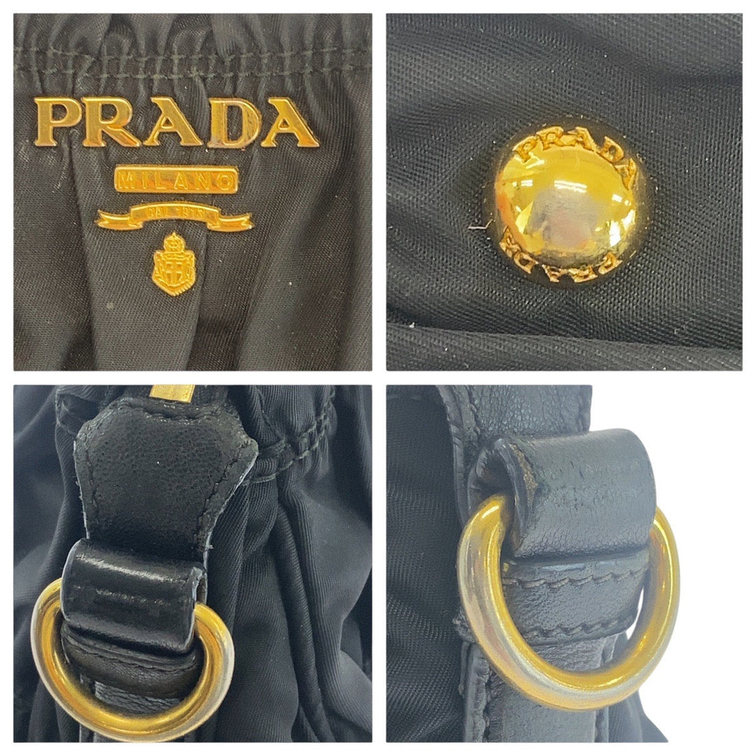 PRADA Shoulder Bag Nylon, Leather Black GoldMetal Shoulder Bag handbag Test Ruched Women Used Authentic