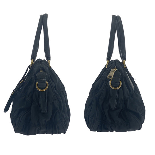 PRADA Shoulder Bag Nylon, Leather Black GoldMetal Shoulder Bag handbag Test Ruched Women Used Authentic
