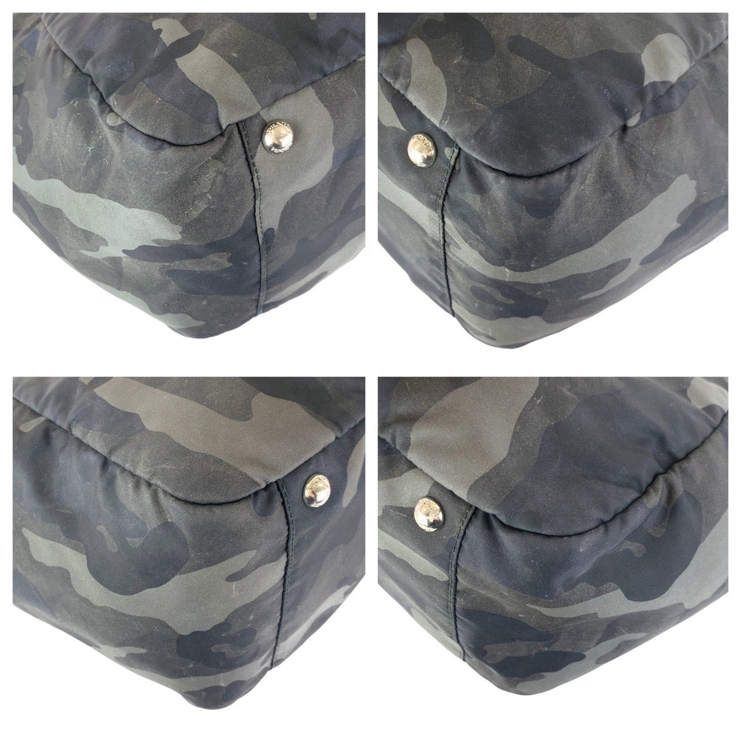 PRADA Tote Bag Nylon Khaki SilverMetal Tote Bag Shoulder Bag 2way Tessuto Camouflage Triangle With logo mens Used Authentic