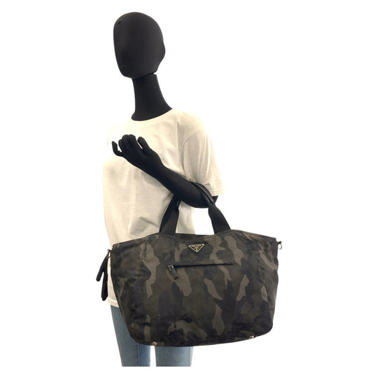 PRADA Tote Bag Nylon Khaki SilverMetal Tote Bag Shoulder Bag 2way Tessuto Camouflage Triangle With logo mens Used Authentic