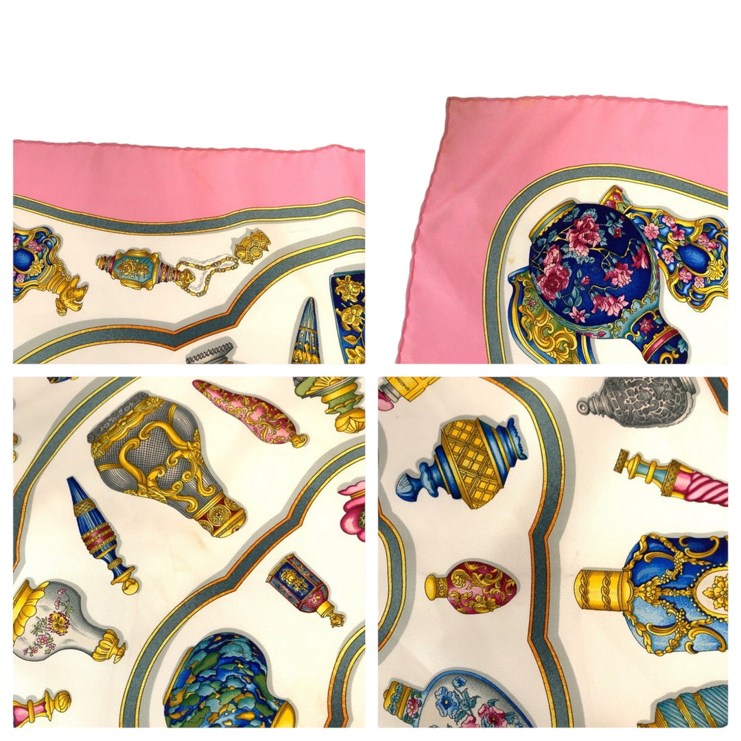 HERMES scarf silk Pink multicolor Large format Calfskin Perfume bottle Carre90 Women Used Authentic