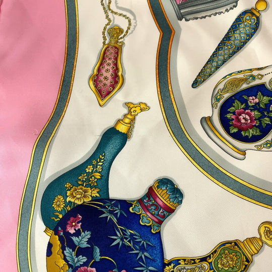 HERMES scarf silk Pink multicolor Large format Calfskin Perfume bottle Carre90 Women Used Authentic