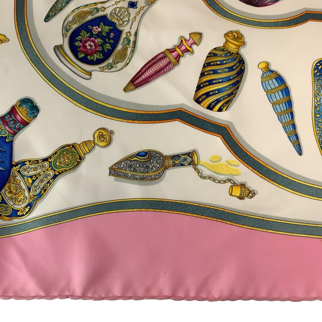 HERMES scarf silk Pink multicolor Large format Calfskin Perfume bottle Carre90 Women Used Authentic
