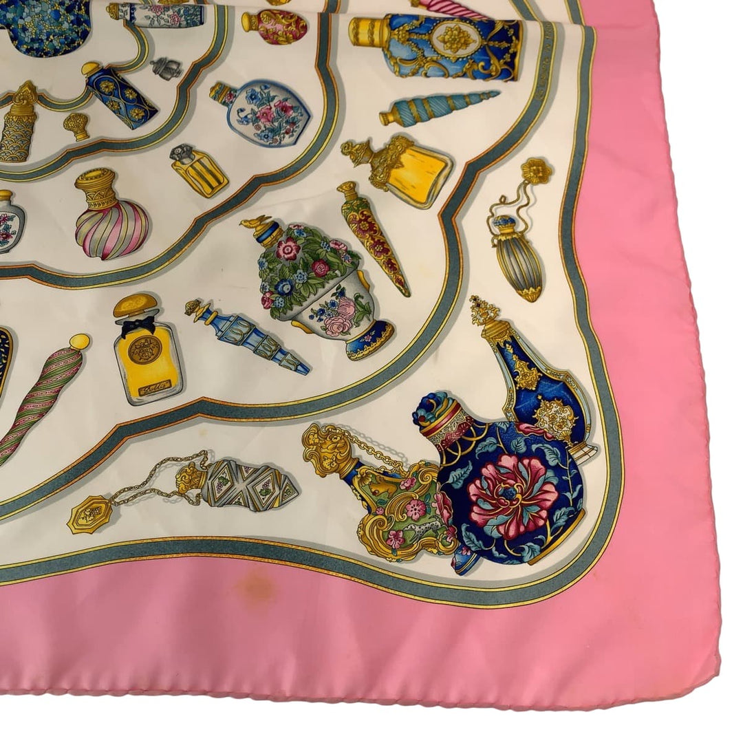 HERMES scarf silk Pink multicolor Large format Calfskin Perfume bottle Carre90 Women Used Authentic