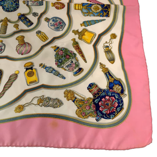 HERMES scarf silk Pink multicolor Large format Calfskin Perfume bottle Carre90 Women Used Authentic