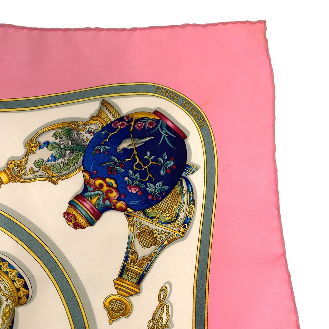 HERMES scarf silk Pink multicolor Large format Calfskin Perfume bottle Carre90 Women Used Authentic