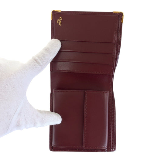 CARTIER Bifold Wallet leather Wine Red Bordeaux Must Line