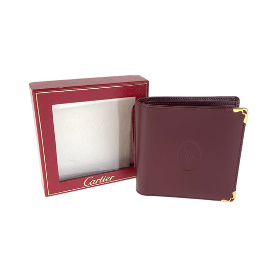 CARTIER Bifold Wallet leather Wine Red Bordeaux Must Line