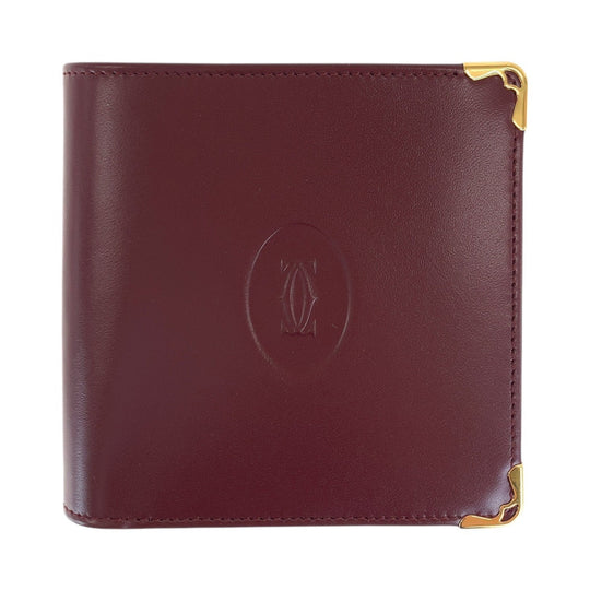 CARTIER Bifold Wallet leather Wine Red Bordeaux Must Line