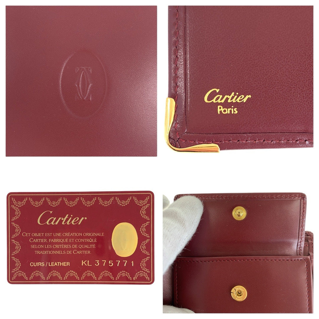 CARTIER Bifold Wallet leather Wine Red Bordeaux Must Line