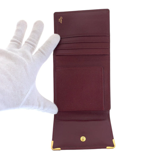 CARTIER Bifold Wallet leather Wine Red Bordeaux Must Line