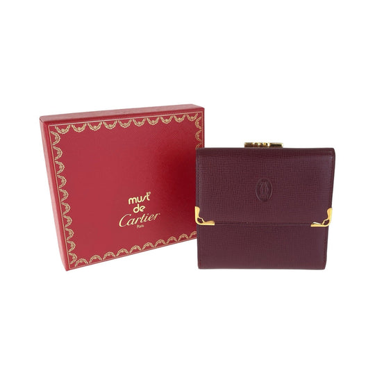 CARTIER Bifold Wallet leather Wine Red Bordeaux Must Line