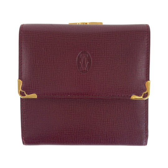 CARTIER Bifold Wallet leather Wine Red Bordeaux Must Line