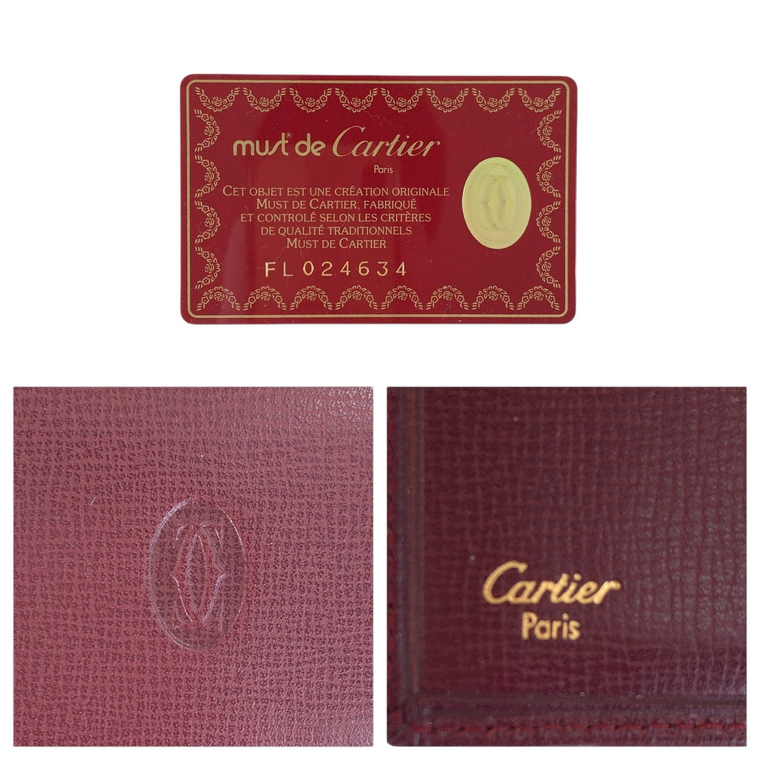 CARTIER Bifold Wallet leather Wine Red Bordeaux Must Line