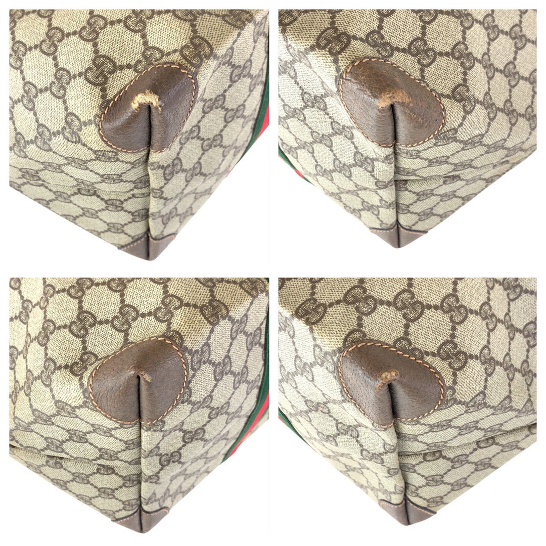 GUCCI Tote Bag 012 39 621 GG Supreme Canvas Beige Brown Gold Metal Sherry Line Old Gucci