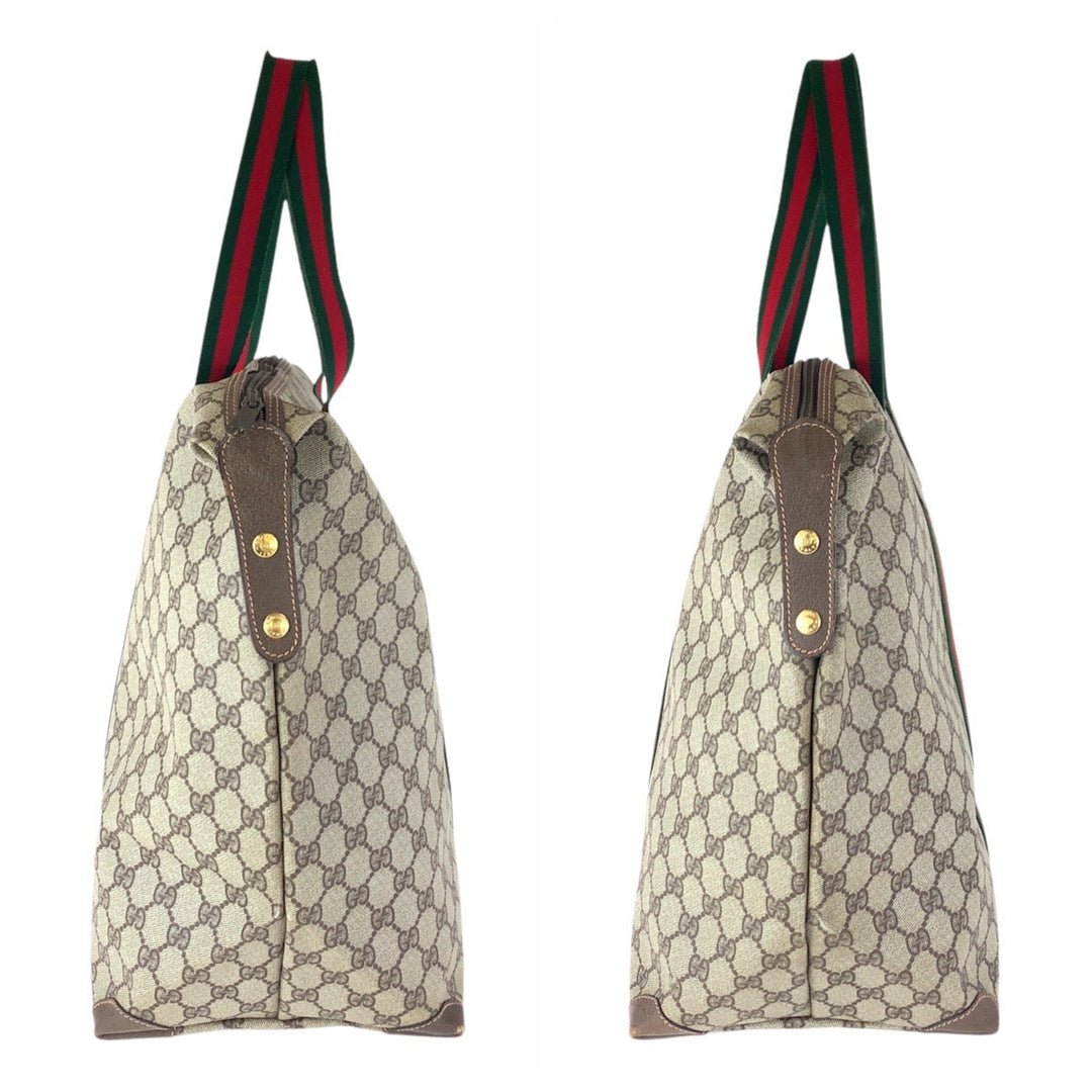 GUCCI Tote Bag 012 39 621 GG Supreme Canvas Beige Brown Gold Metal Sherry Line Old Gucci