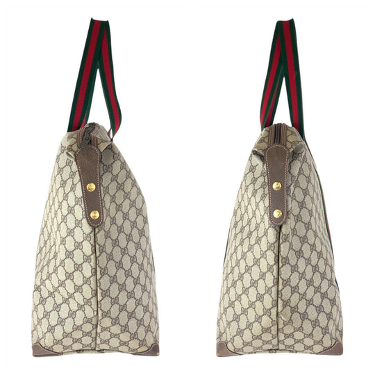 GUCCI Tote Bag 012 39 621 GG Supreme Canvas Beige Brown Gold Metal Sherry Line Old Gucci