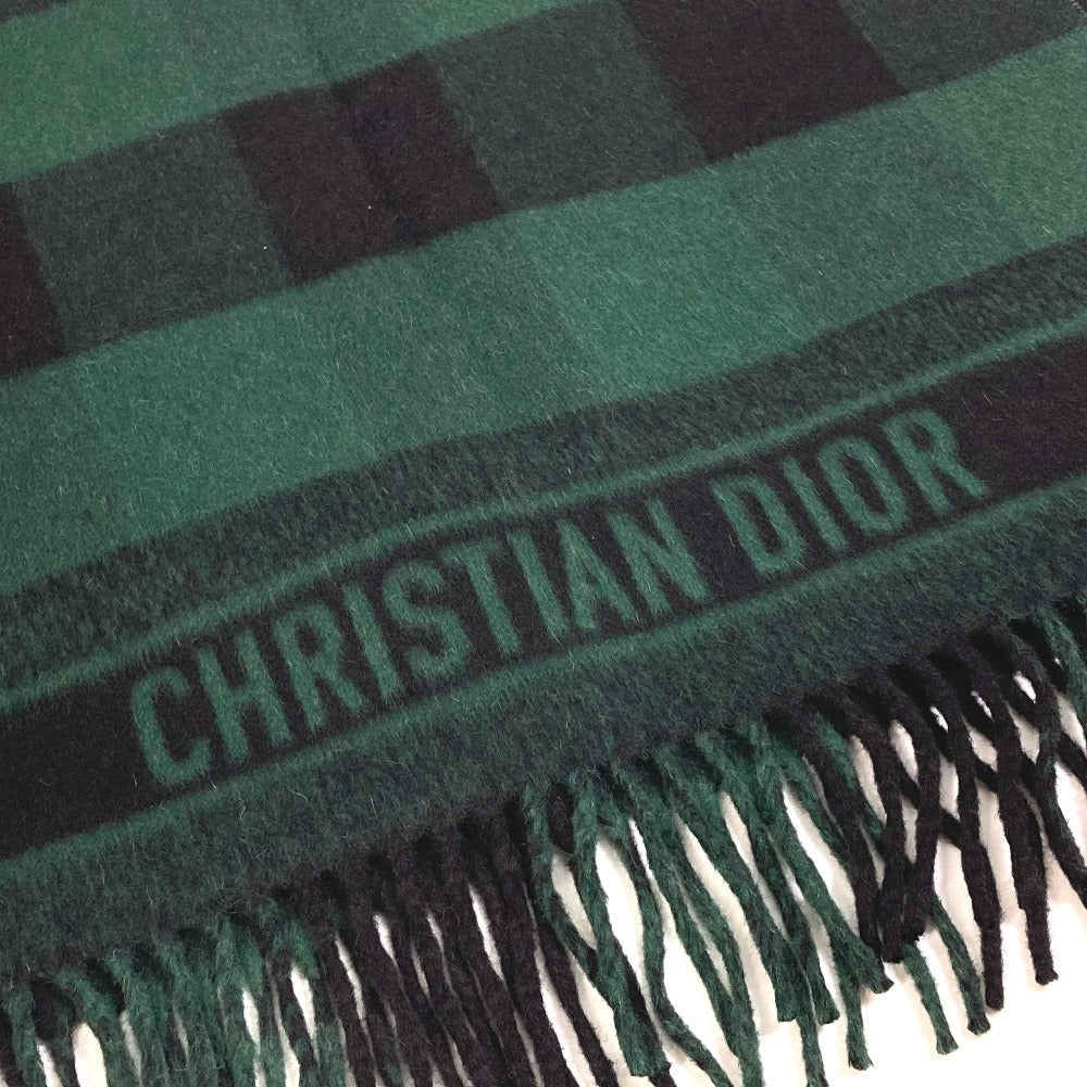 Dior Scarf 95CHE200100 Wool, Angora green logo fringe Check Pattern Women Used Authentic