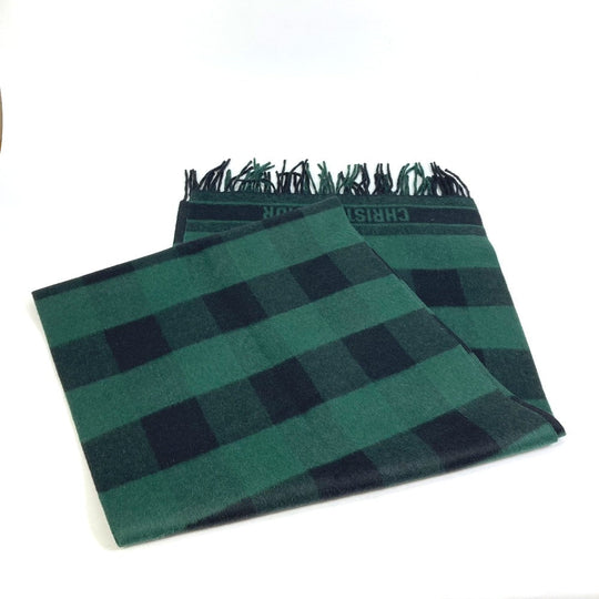 Dior Scarf 95CHE200100 Wool, Angora green logo fringe Check Pattern Women Used Authentic